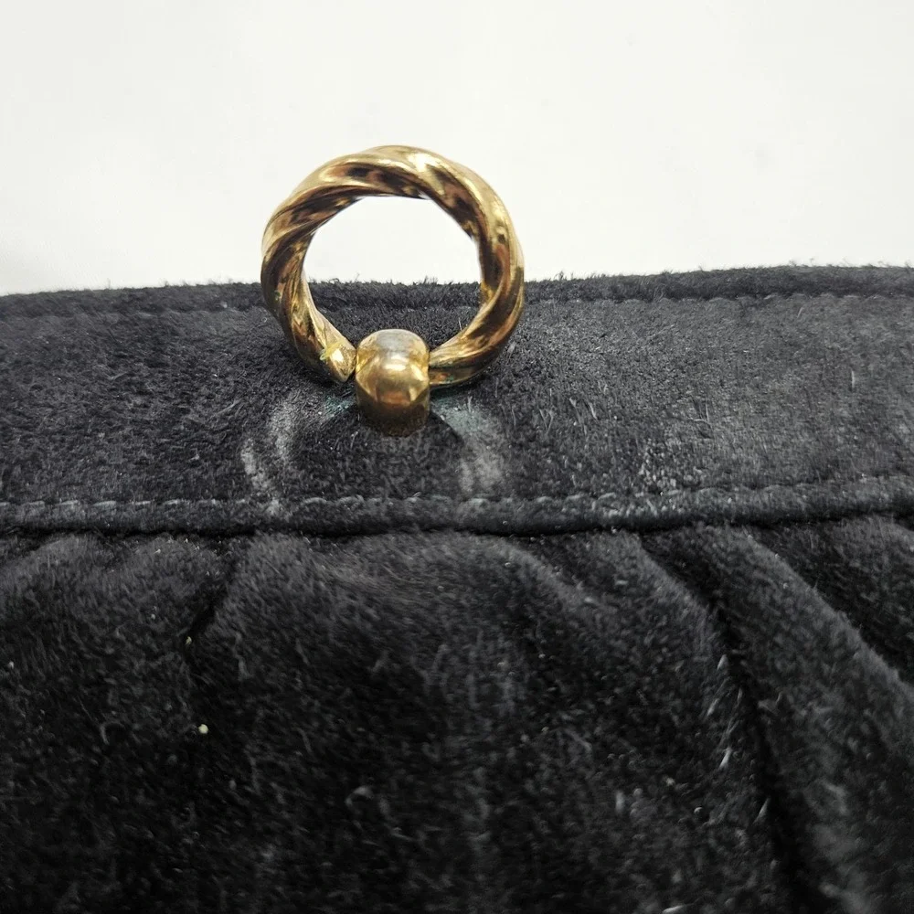 Vintage 90s Sueded Hinged Frame Clutch Oyster‎ Clam Purse Handbag Chain Strap